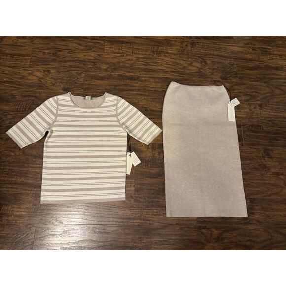 Rachel Zoe 2-Piece Knit Set Beige Reversible Sweater and Midi Skirt Sz:XS - Picture 1 of 9